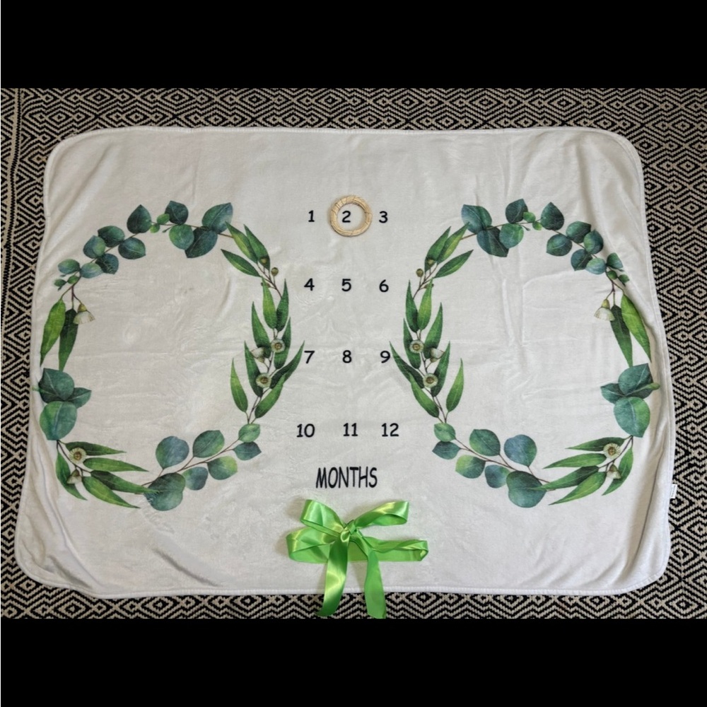 Twins Monthly Milestone Blanket with Green Eucalyptus Wreaths